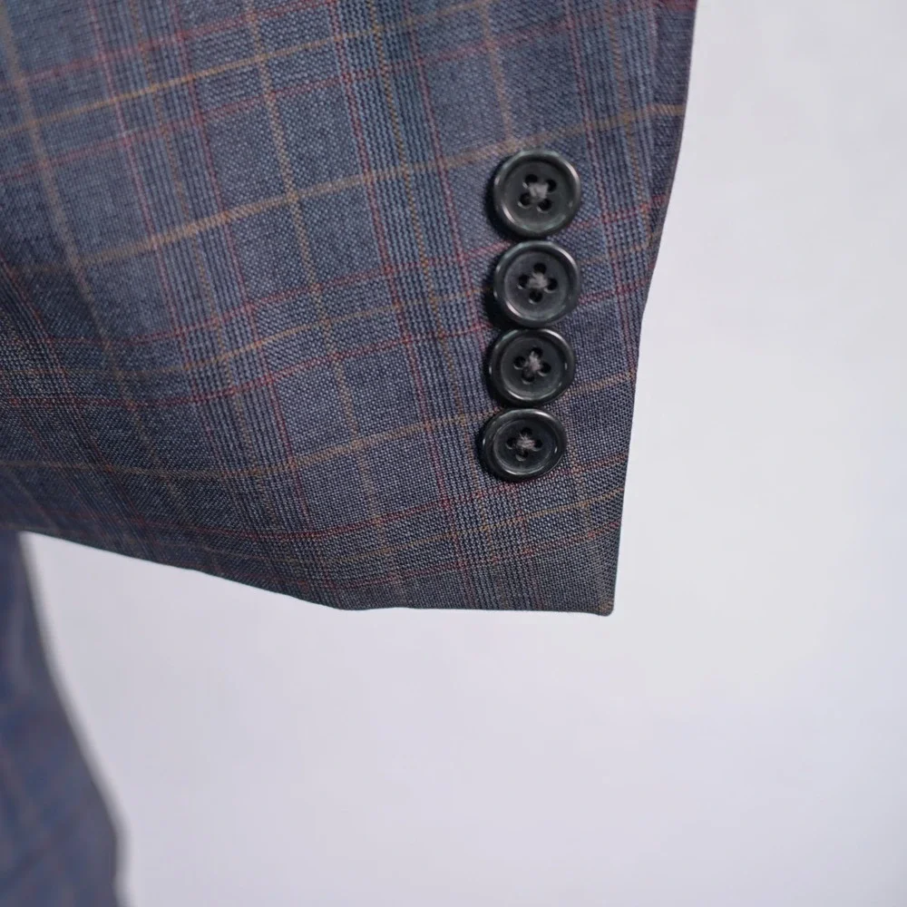 Jos A Bank Signature Gold Gray Plaid W/ Yellow Orange Windowpane 46L Suit Jacket